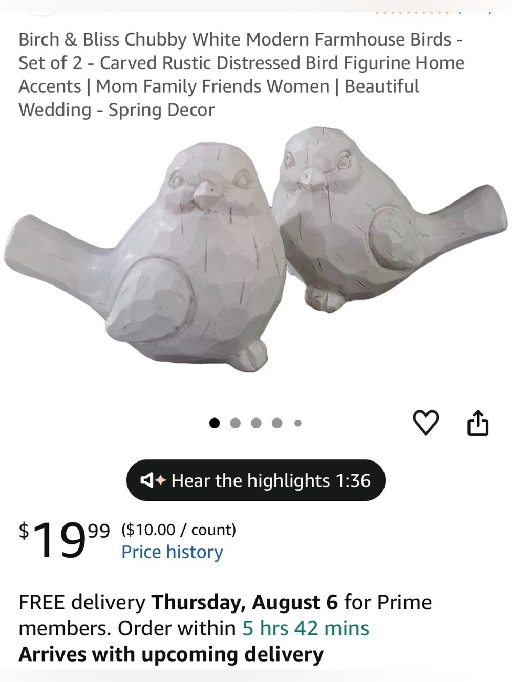 Birch & Bliss Chubby White Modern Farmhouse Birds - Set of 2